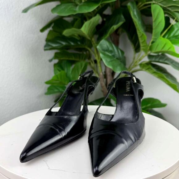 Prada Shoes - 💎✨Authentic Prada Black Leather Slingback Pumps Kitten Heel